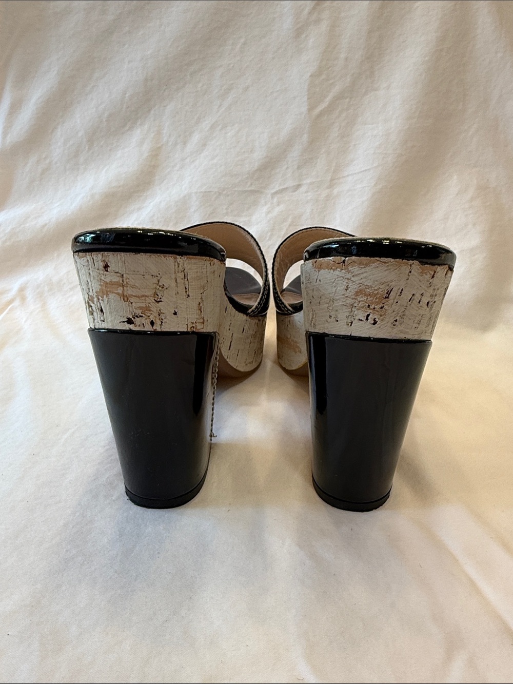 Prada Black Patent Leather Cork Platform Slide Heels - Picture 6 of 10
